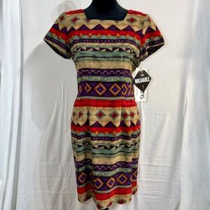 NWT Vintage J Stevens Carol Escritor Southwestern Sheath Dress Petites 4 USA